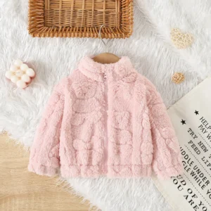 kf-S25b07d7c4d4b436eb742037b9b19593b6 Autumn And Winter Girls' Outerwear Cute Fur Coat Jacket Sweet Solid Color Warm Baby Girl Clothing