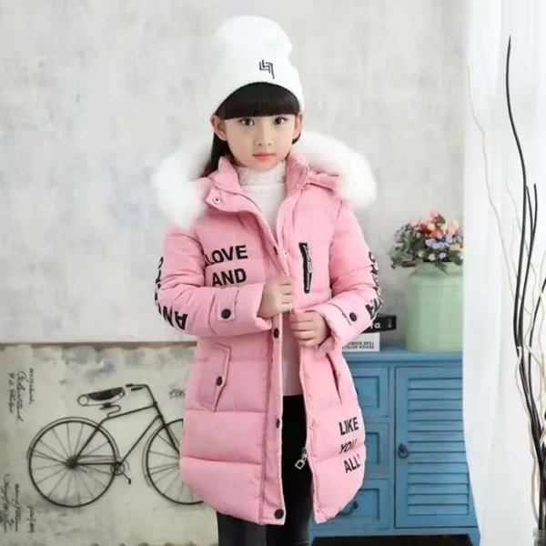 kf-Sf3502ab358154c47b306347ec7c2ec41q 2024 Winter Warm Jackets for Girls Fashion Fur Hooded Children Girls Waterproof Outwear Kids Cotton Lined Parkas